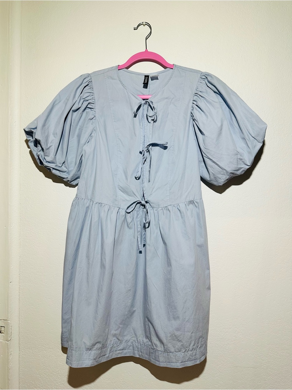 Tie-detail Puff Sleeve Mini Dress